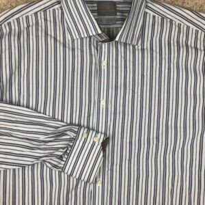 Thomas Dean Mens XXL Striped Button Up Long Sleeve Shirt Blue Cotton Fancy